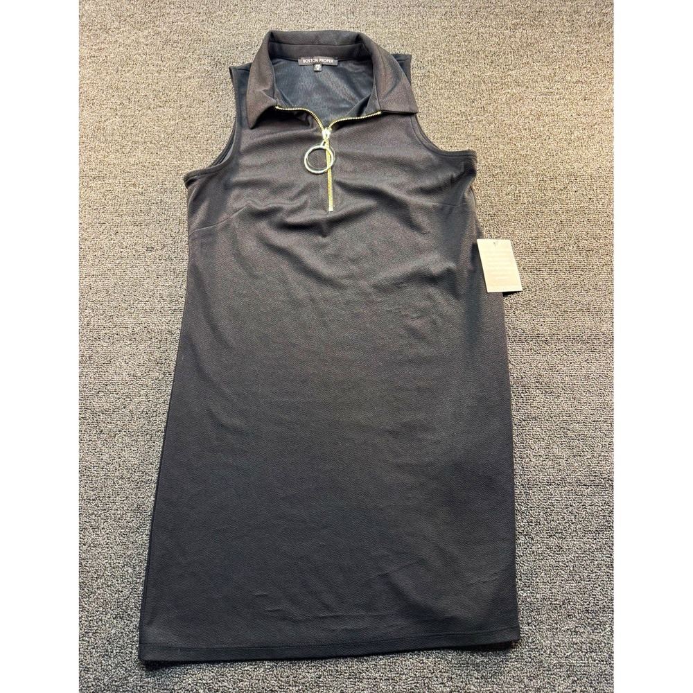 Boston Proper Womens Dress Size 10 Black Sleeveless Collared 1/4 Zip